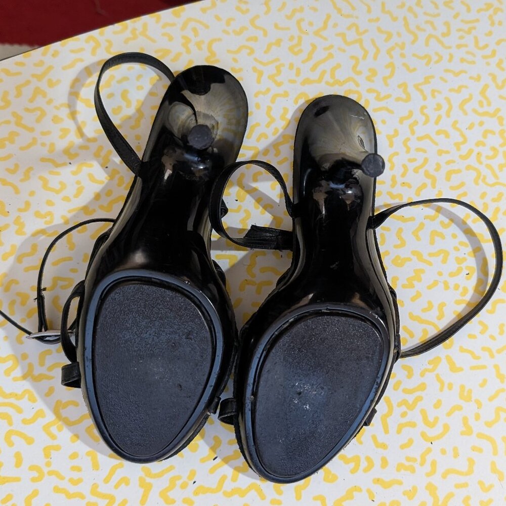 Vintage Frederick's of Hollywood Black Strappy Heels Size 6.5 - Picture 7 of 8